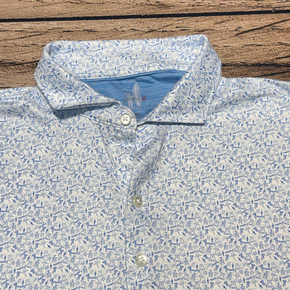 Johnnie-O Polo Shirt Men Medium Blue White PGA National Resort Featherweight